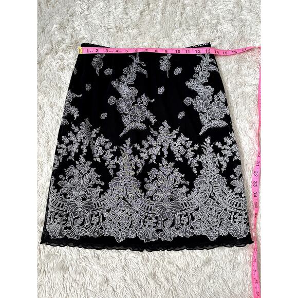 Y2K 90s Vintage Boutique Europa Black Lace Print Mesh Slip Skirt Chic Pinterest - Picture 2 of 7